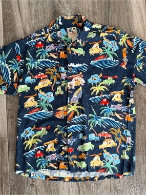 Tropical Vintage KAHALA John Swenson Surf Car Print Hawaiian Shirt Sz L